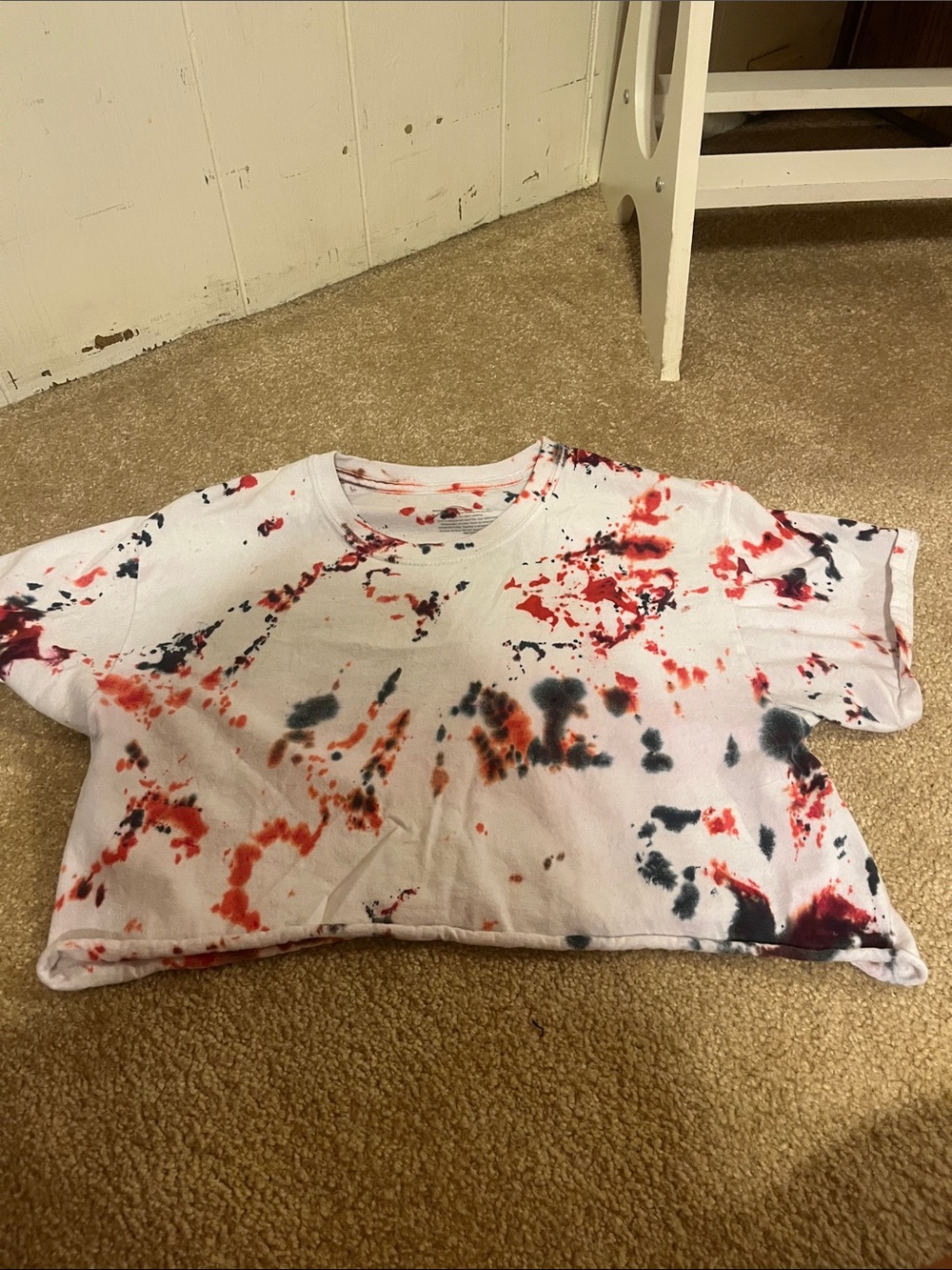 Athletic Works White Short Sleeve Tee with Red & Black Splatter